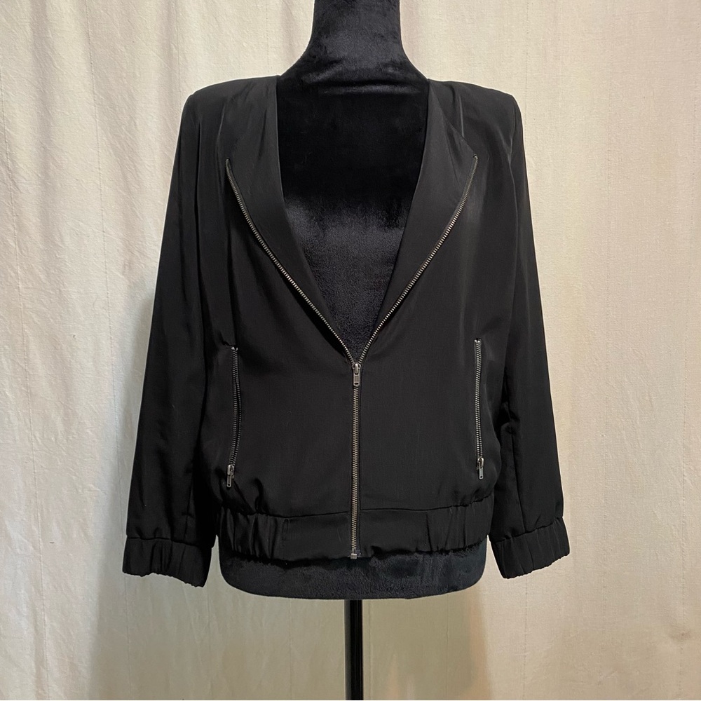 Love...ady Black Blazer with Zippers, Relaxed Fit and Minimalist Design